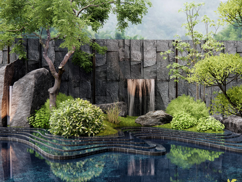  跌水景观 假山水景3d模型 