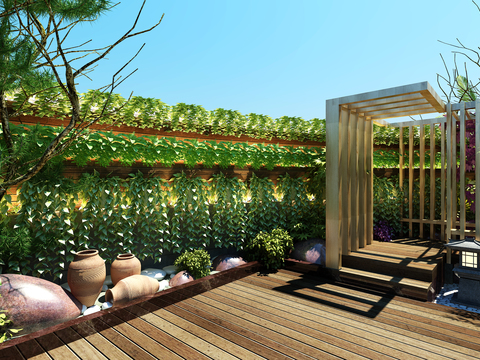  屋顶花园 楼顶花园3d模型 