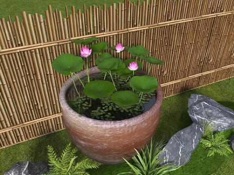  古法鱼缸 景观小品 水缸3d模型 