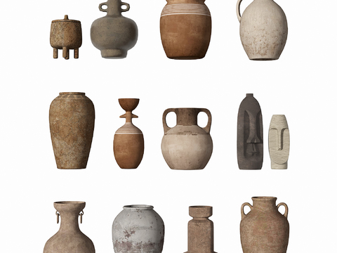  侘寂风陶瓷器皿 陶罐花瓶摆件3d模型 