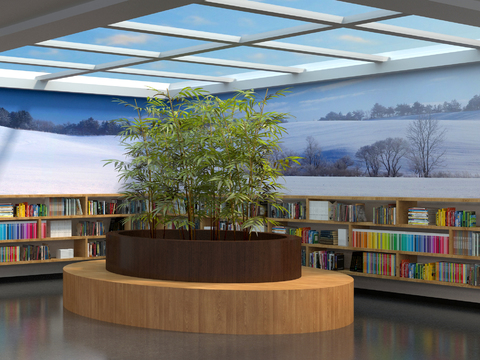  现代图书馆 书吧 书店3d模型 