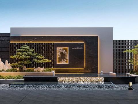  庭院景观 叠水景墙3d模型 