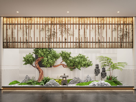  新中式 景观小品 室内造景3d模型 