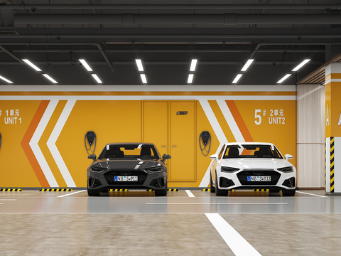  现代室内停车场3d模型 