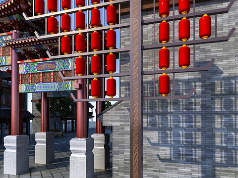  新中式牌坊灯笼3d模型下载 传统装饰喜庆氛围灯 中国古典建筑场景 