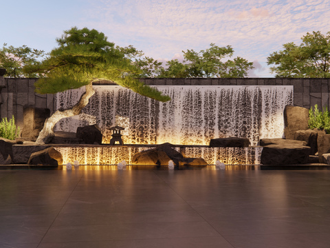  假山水景 跌水景墙 喷泉瀑布3d模型 