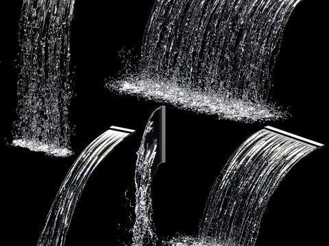  流水瀑布 跌水 水幕墙3d模型 