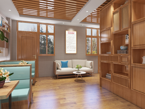  新中式阅览室 图书馆3d模型 