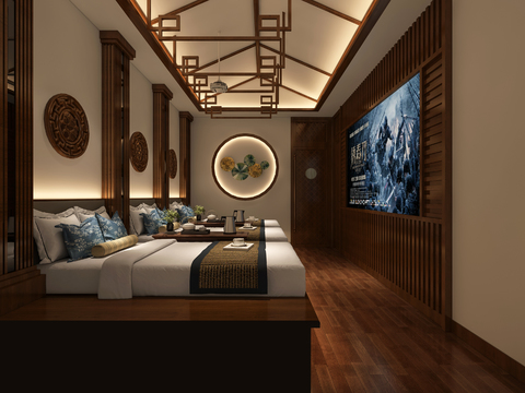  新中式 足浴包间3d模型 