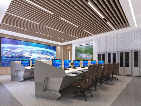  现代监控室3d模型 