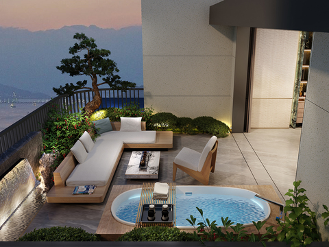  屋顶花园 露台3d模型 