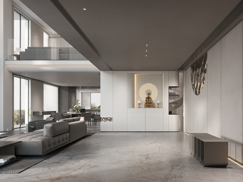  别墅客厅 别墅大堂3d模型 