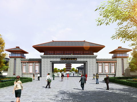  中式牌坊门楼3d模型 