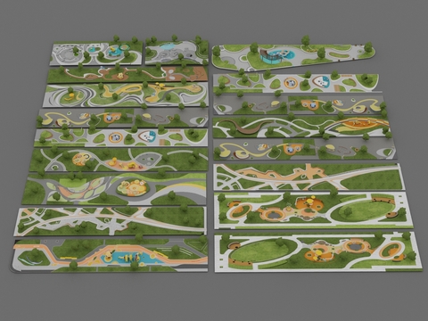 现代儿童公园 游乐园 微地形3d模型 