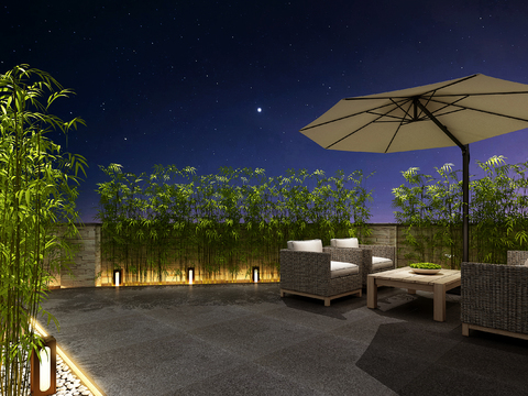  露天花园 别墅庭院3d模型 