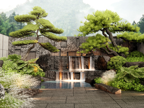  假山水景 跌水景墙3d模型 