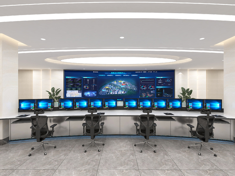  监控室 指挥控制中心3d模型 