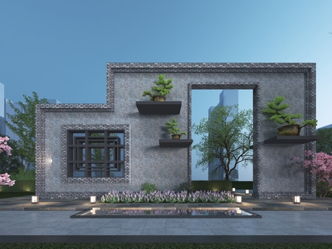  新中式景墙 户外景墙 古建景墙3d模型 