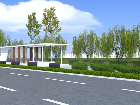  现代长廊 景观建筑3d模型 
