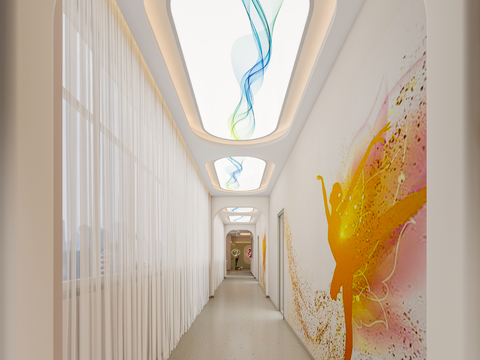  舞蹈学校 培训中心 走廊3d模型 