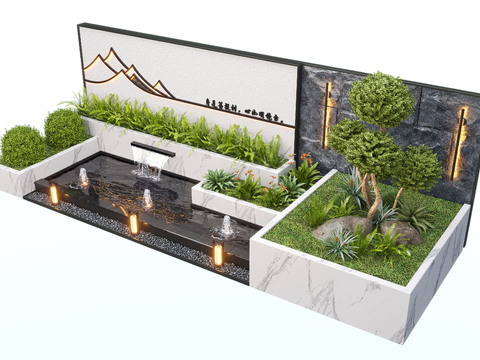  新中式水景墙 喷泉 水池小品3d模型 