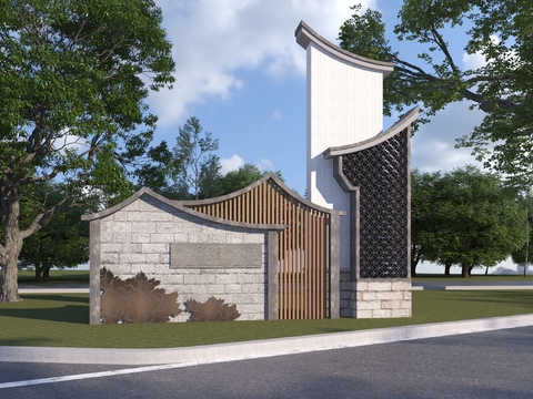  新中式指示牌 乡村标识 标牌 导视构筑3d模型 