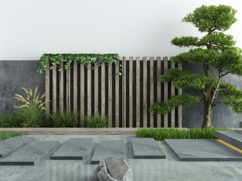  庭院景观 汀步小品 植物造景3d模型 