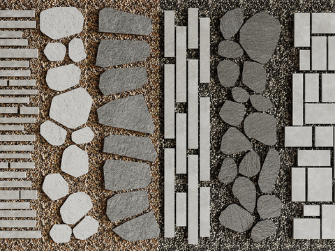  新中式青石板 汀步 石头3d模型 