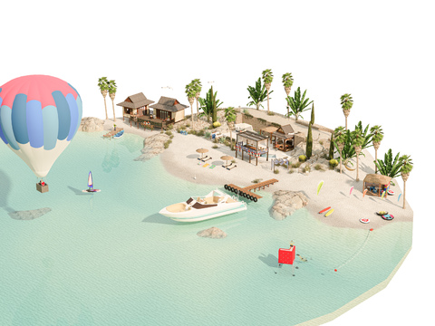  现代景观沙滩 沙滩公园3d模型 