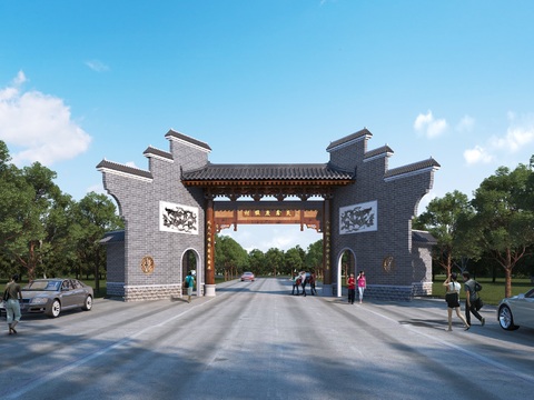  中式牌坊门楼3d模型 