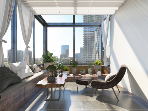  现代阳光房 阳台花园3d模型 