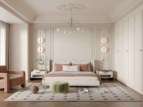 奶油风卧室 主卧 主人房3d模型
