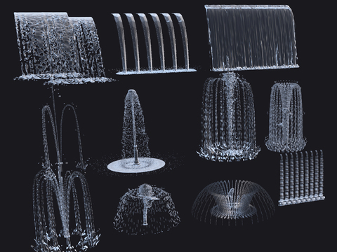  喷泉流水 涌泉 水景 水花3d模型 