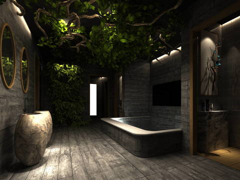  新中式洗浴中心3d模型 