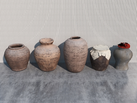  侘寂陶罐 土陶 器皿3d模型 