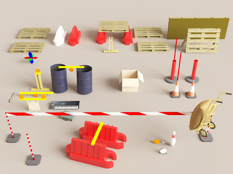  拦车杆 板车 油桶 工业设备3d模型 