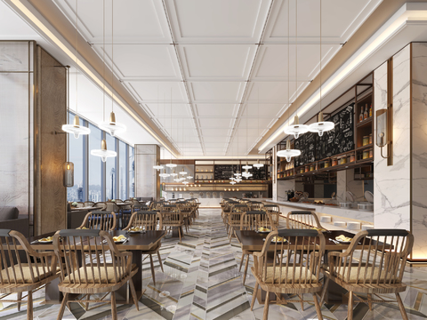  酒店自助餐厅3d模型 