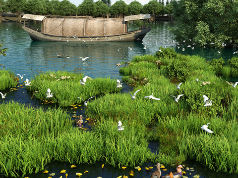  公园景观 滨水景观3d模型 