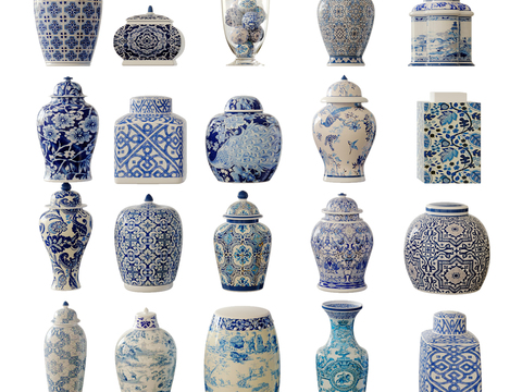  新中式陶瓷 青花瓷 瓷器 器皿3d模型 