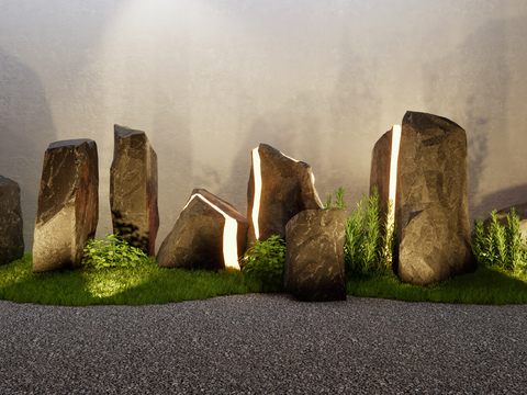  景观石头 枯山石 发光石头3d模型 