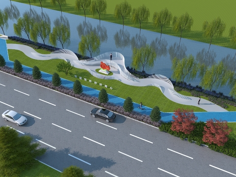 园林广场 道路景观3d模型 