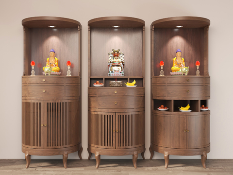  佛龛神柜3d模型下载 传统木制供奉台设计 家庭宗教装饰对称柜体 