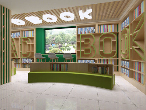  现代书吧 图书馆3d模型 