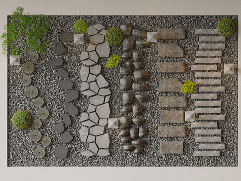  现代景观汀步 园林铺地3d模型 