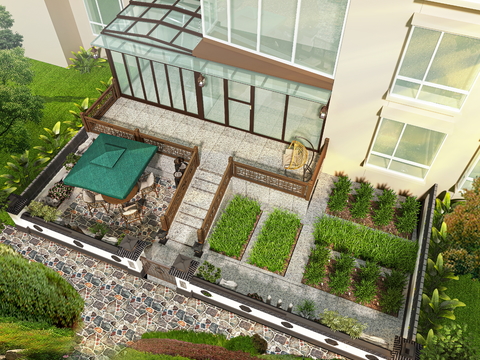  居家庭院 别墅庭院3d模型 
