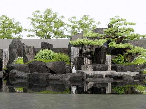  假山水景 叠水景观 流水瀑布3d模型 