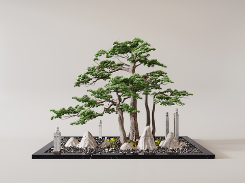  景观小品 室内造景 松树假山3d模型 