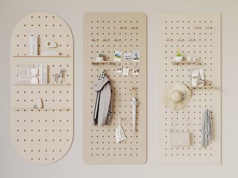  洞洞板多功能吊柜壁柜3d模型下载 现代简约家居装饰储物架 墙上置物架收纳设计 