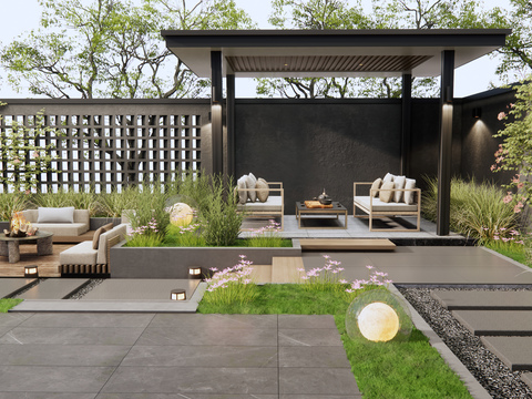  别墅庭院 花园3d模型 