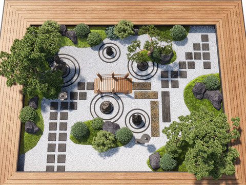  庭院景观 枯山水景观3d模型 